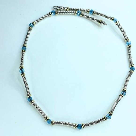 David Yurman Hampton Cable Station Topaz in 18K/Sterling 925 17.5" 21.2gm JR9832